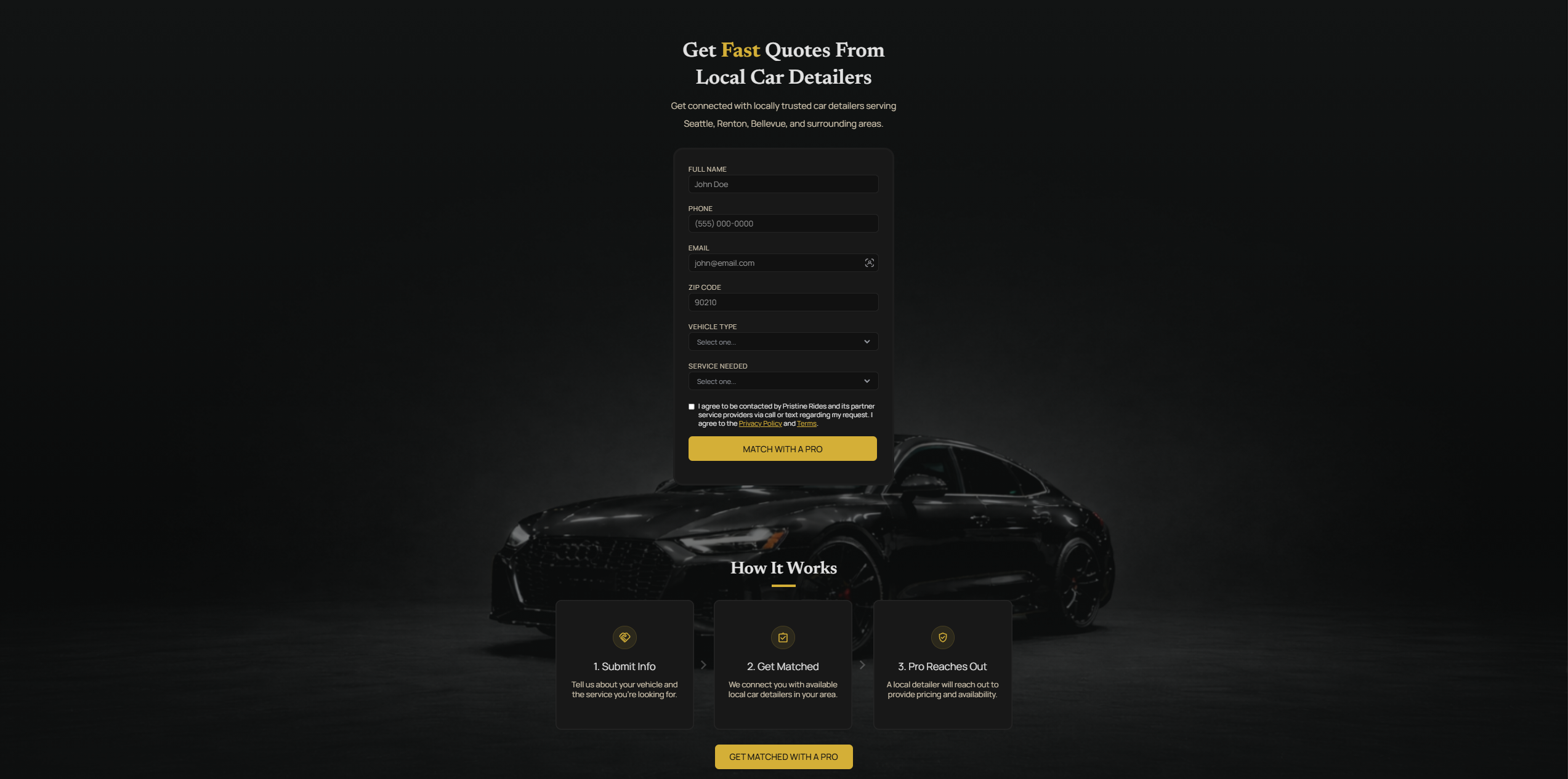 Pristine Rides Phase 2 Webflow landing page hero and lead form