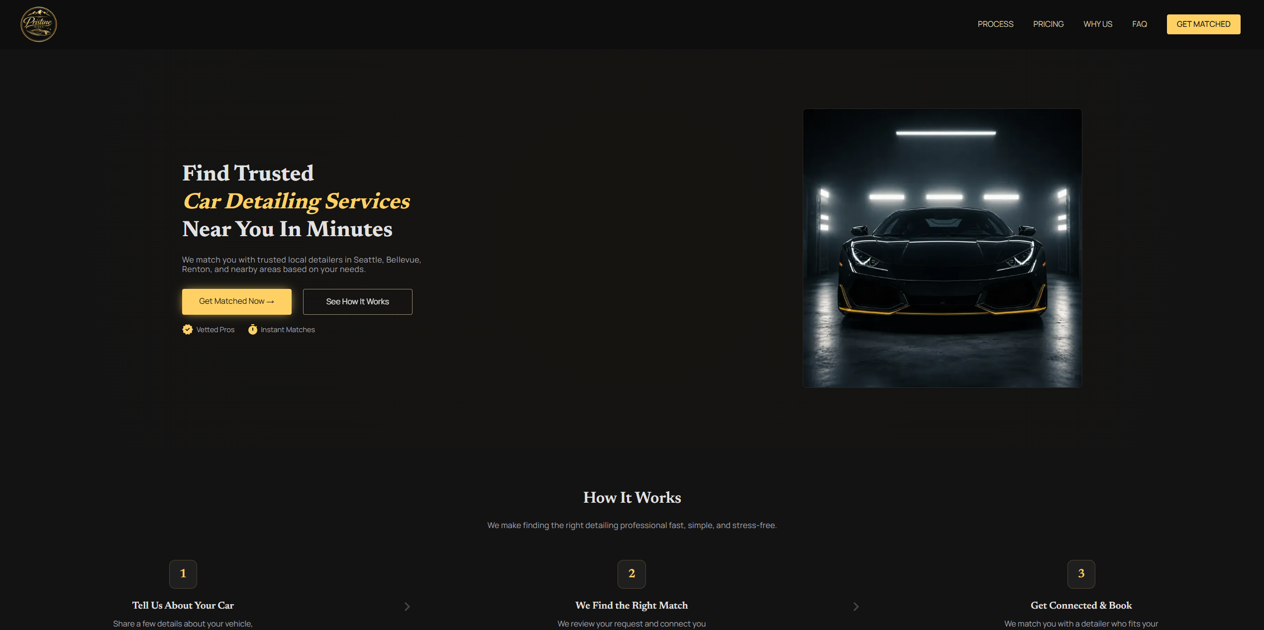 Pristine Rides Phase 3 Webflow landing page hero section